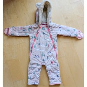 All-in-one puffy coat suit w fleece lined hood